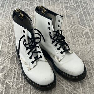 Dr. Martens White Leather Boots with Black Laces